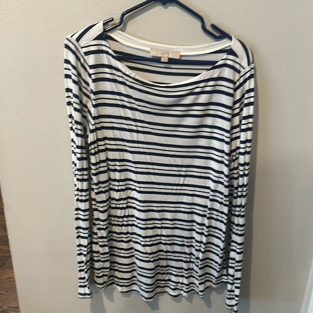 Loft Boat Neck Striped Shirt Sz L